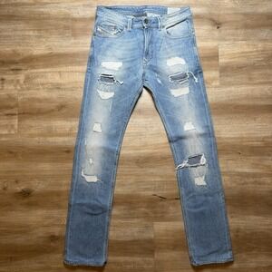 Diesel Thavar Jeans Men 28x32 Blue Slim Skinny Stretch Patched Distressing 0674Q